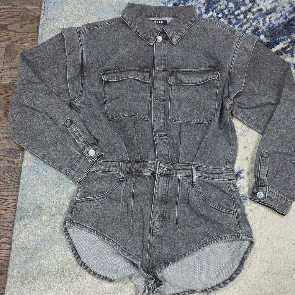 Charcoal Denim Button-Up Romper